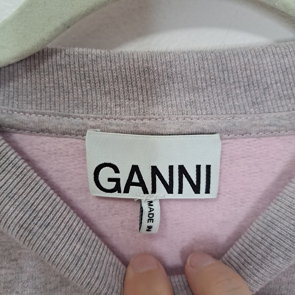 Ganni Isoli smiley face drop shoulder crewneck sweatshirt lilac XS NWOT - Picture 8 of 10